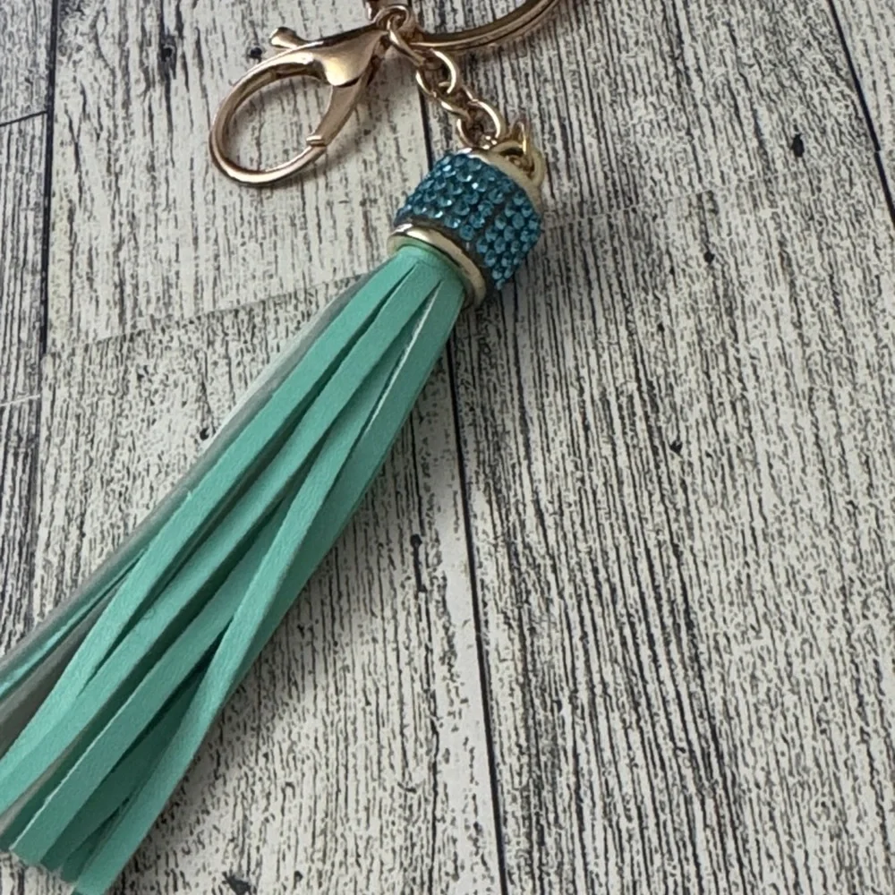 Teal & Gold Tone Tassel Bag Charm/Keychain NWOT